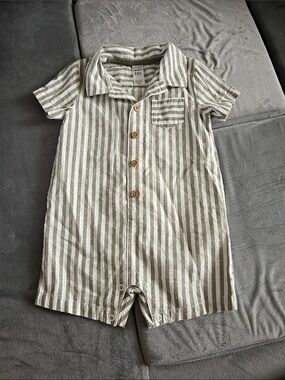 Carter's Olive & White Striped Short Sleeve Romper- size 24 months